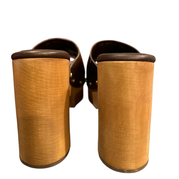 Valentino Garavani brown calf leather VLogo platform sandals mules . 38.5 NWB - Picture 6 of 11